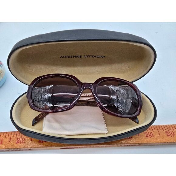 VTG Adrienne Vittadini Womens Sunglasses W/ Case, Cleaning Cloth Purplish Brown - Picture 1 of 7